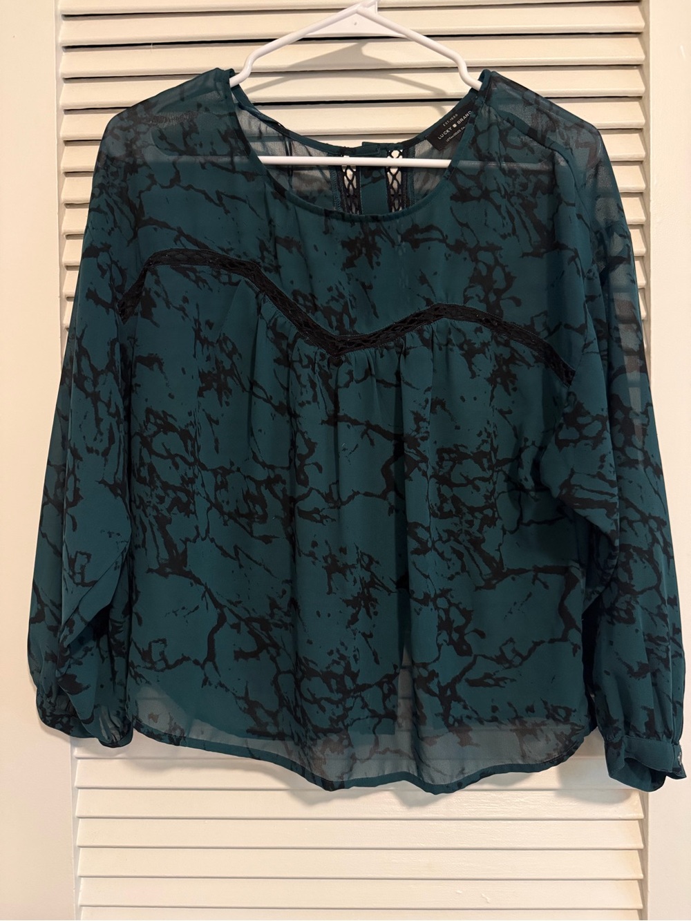 Lucky Brand Teal Marble-Print Long Sleeve Blouse